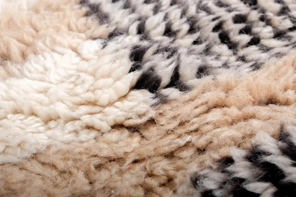 Handmade Striped Moroccan Rug: Cream Beige & Black Wool, Custom Size 12x15 - Image 3 of 4