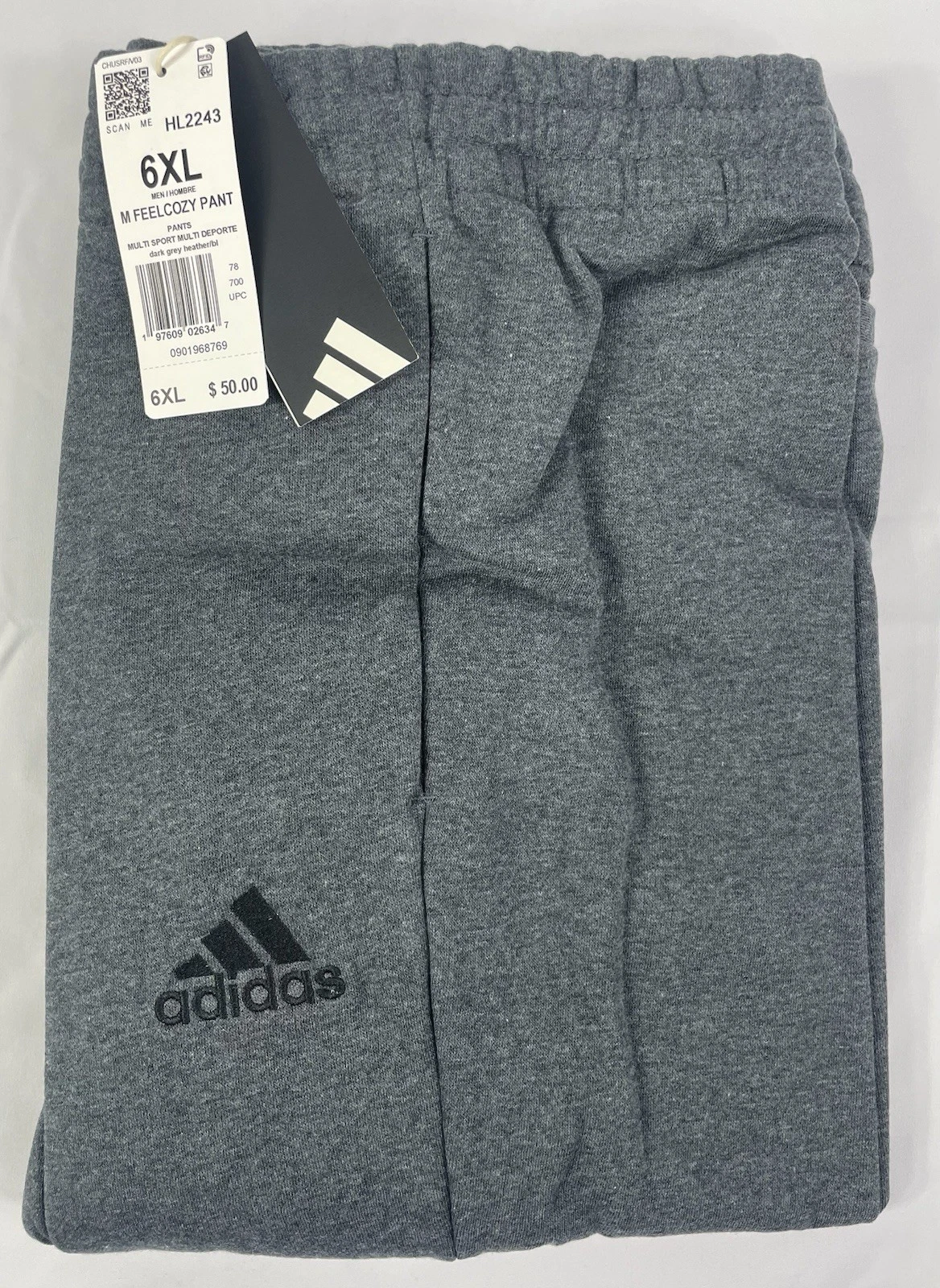 adidas HL2243 Big & Tall Men's 6XL Dark Gray Joggers 57" to 62" Waist Range NWT