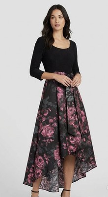 R&M Richards High-Low Blumen Maxikleid schwarz & pink Größe 12 Anlass Hochzeit