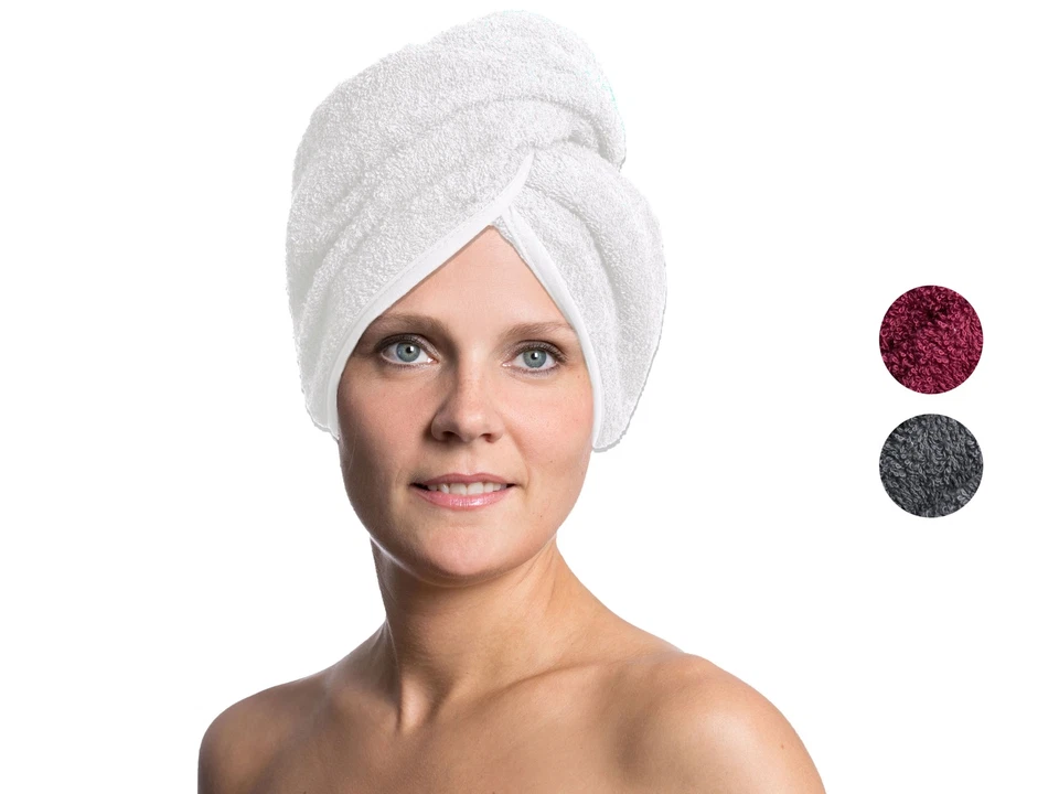 ZOLLNER Haarturban Kopfhandtuch Haartrockentuch Knopf im Nacken 100% Baumwolle