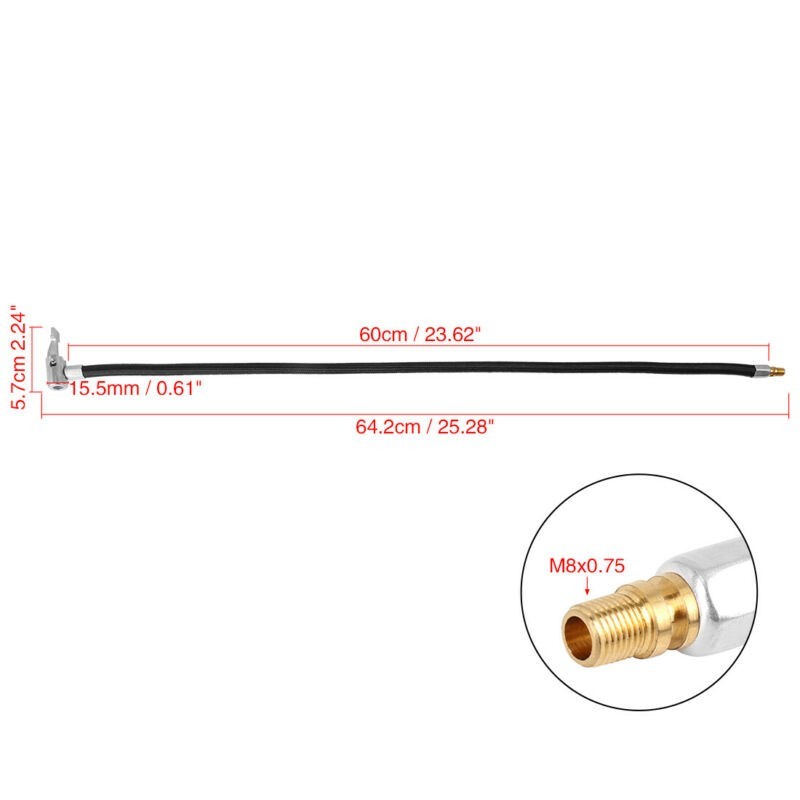 Air Inflator Hose Adapter Pump Replacement Rubber+Metal+Cloth 60cm Valve