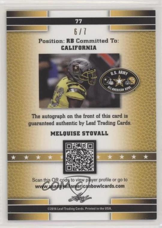 2016 Leaf US Army All-American Bowl Green Prismatic /7 Melquise Stovall #77 Auto - Image 2 of 2