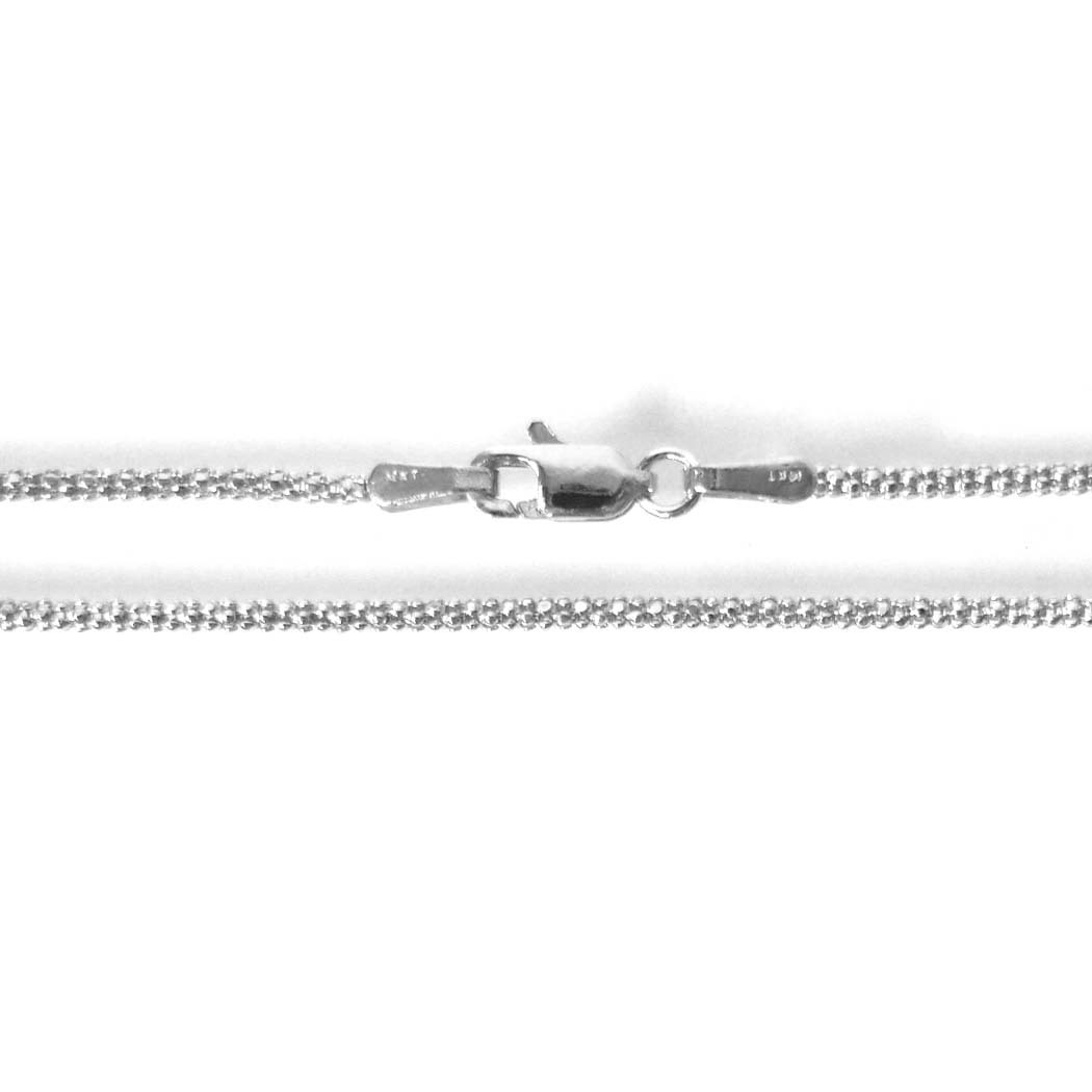 14K Solid White Gold Popcorn Chain 1.6 mm Length (45 cm)18 inches Pop