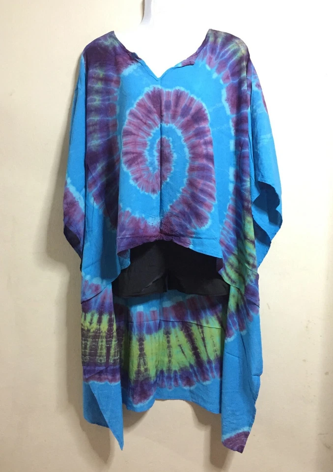 New boho unique Tie Dye spiral kimono sleeve rayon handmade top blouse casual  - Image 3 of 4