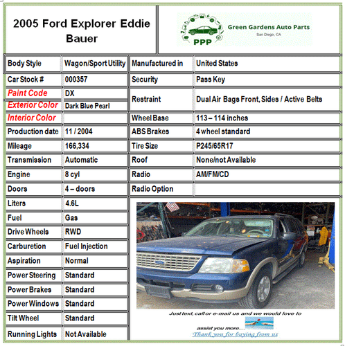 Ford Explorer 2002-2005 motor de arranque 4 puertas 4,6 L 56 k millas vagón G - Imagen 12 de 15