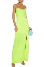 $395 ALICE + OLIVIA "Eliza" cowl neck halter maxi dress in neon green / yellow 8