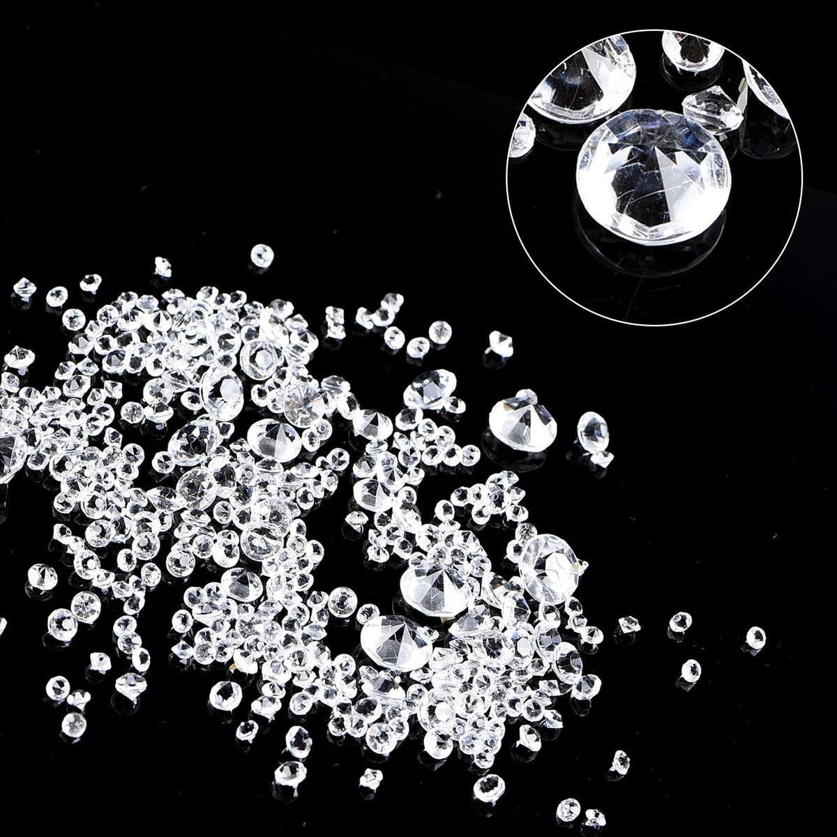1000* 3-10mm Artificial Diamonds Fake Crystals Clear Gemstone
