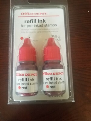 Office Depot Doppelpack Nachfüllung Rot Stempel Tinte .35 OZ Artikel 603237 Neu