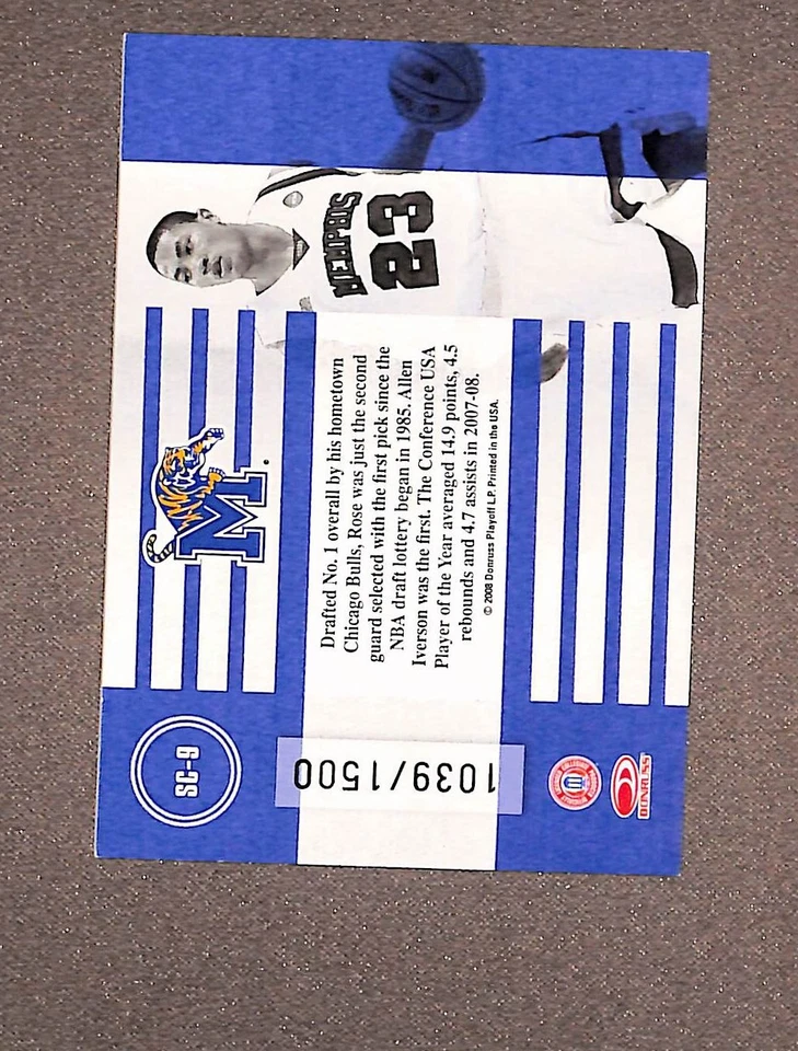 2008 Donruss Elite Extra Edition School Colors #SC-9 Derrick Rose RC /1500 - Image 2 of 3