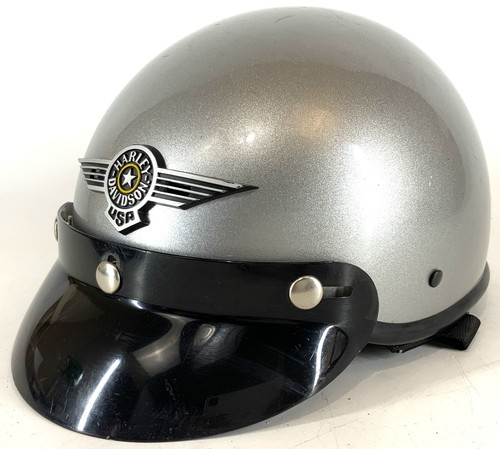 Vintage Harley Davidson Bell DOT Silver Helmet With Tinted Visor Size Small