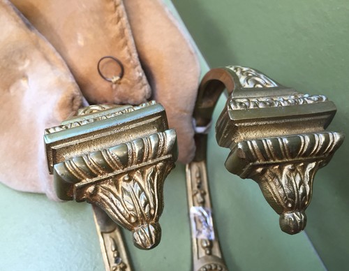 PAIRE DE PORTE EMBRASSE + ATTACHE VELOURS JAUNE POUR RIDEAUX BRONZE OUVRAGÉ - Picture 6 of 7