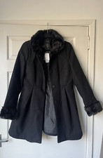 Brand New Forever 21 Black Faux Fur Trimmed Skater Coat (l)