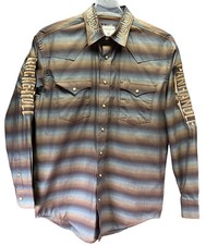 PANHANDLE Striped Embroidered Large LOGO Pearl Snap Western Shirt Men M