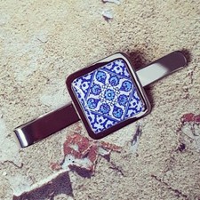 Unique 'CORNFLOWER' TIECLIP blue MENS suit PORTUGUESE TILE groom TRADITIONAL