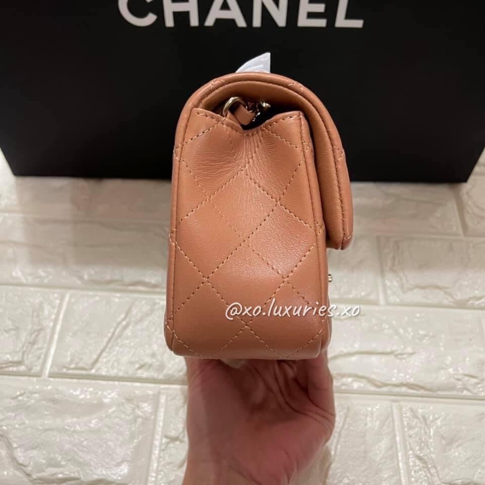 Authentic CHANEL 22S Receipt Mini Rectangular Caramel Brown