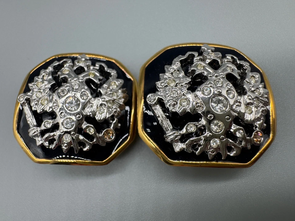 Серьги с кристаллами Joan Rivers Royal Eagle с двойной головой двухцветная черная эмаль - Изображение 2 из 4