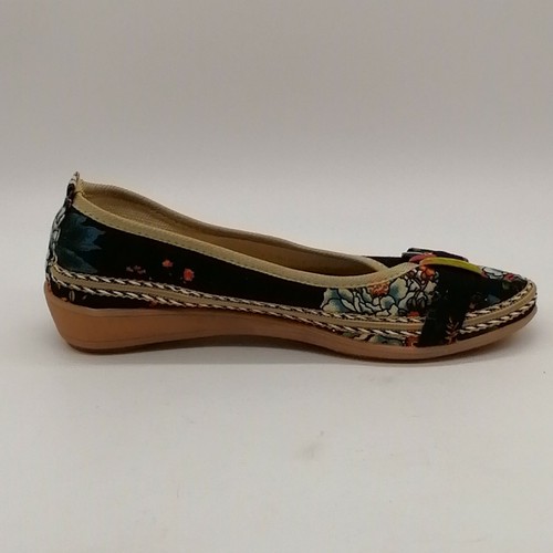 Gongyibuxie Womens Wedge Heel Slip On Flat Black Floral Woven Upper EUR 42 NEW - Picture 2 of 9