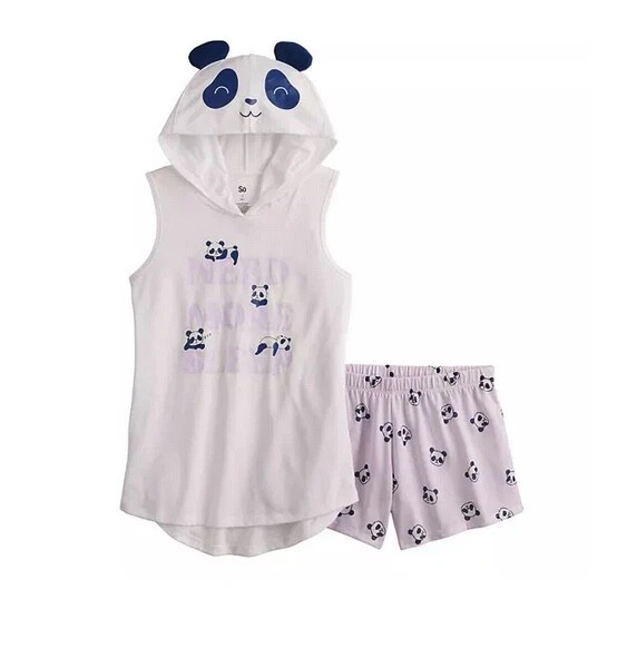 NWT 6 SO panda bear face hood 3d ears pajamas kohls pajamas summer easter  spring