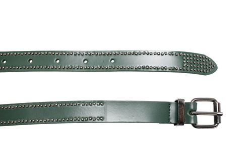 Cop Copine Belt Womens 110cm Leather Silver Tone Details Buckle Green - Picture 4 of 6