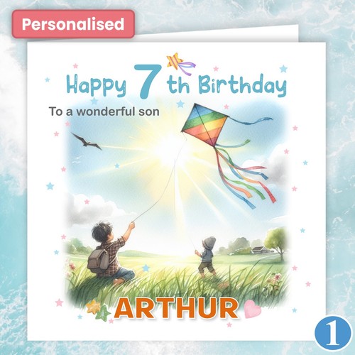 Personalised BIRTHDAY CARD Children Child Boy Son Grandson Brother Kite Stars - Picture 7 of 9