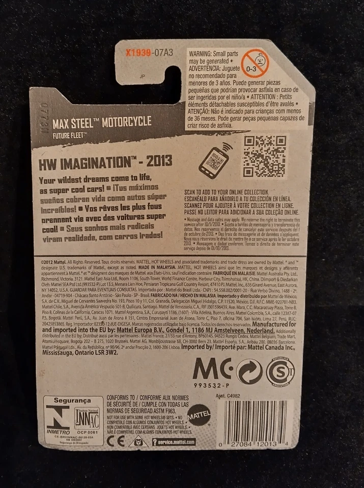 2013 Hot Wheels MAX стали мотоцикла синий HW воображение #59/250 литой 1:64 - Изображение 3 из 3