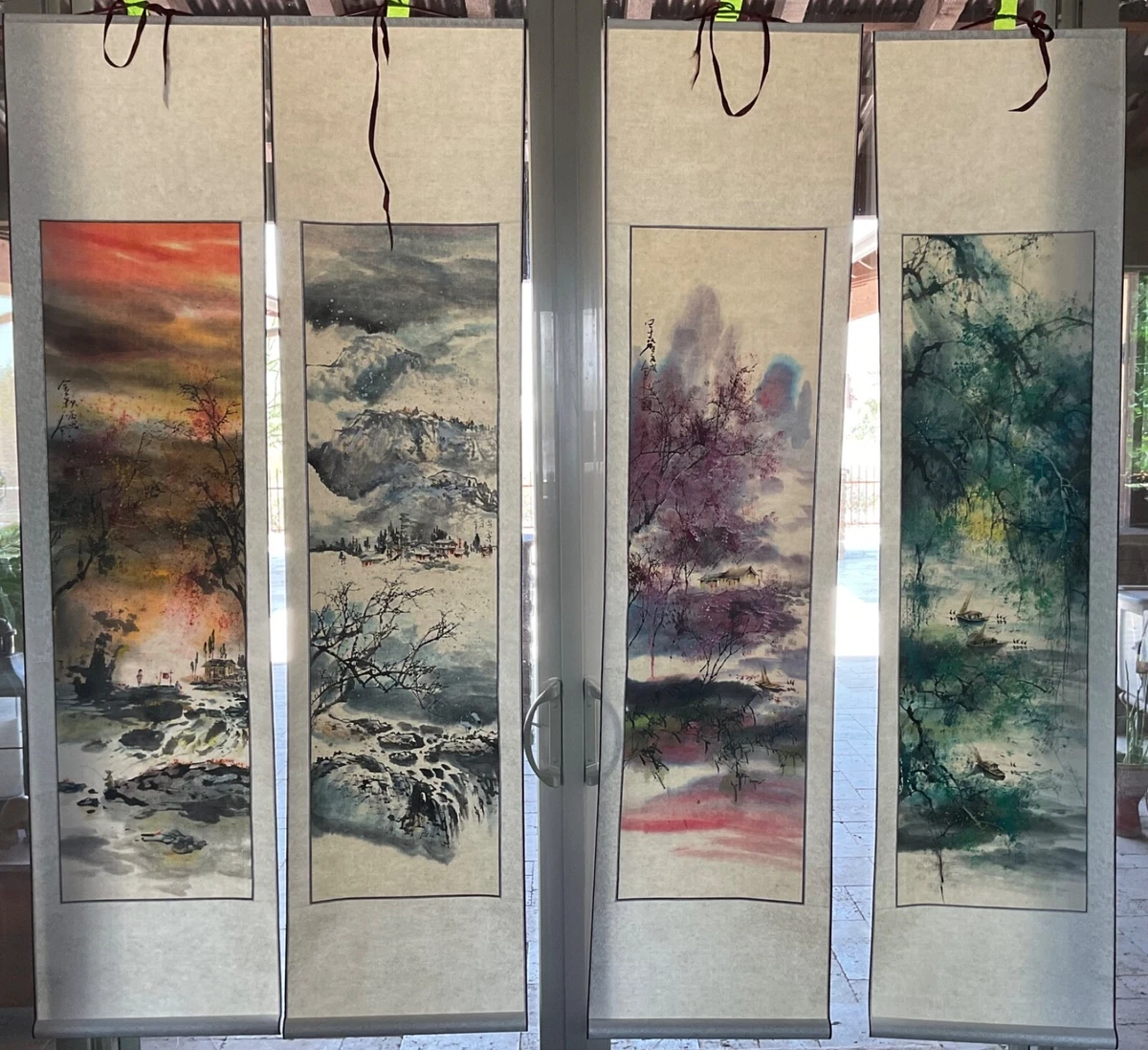 丝绸和织物多色老式原版古董日本画作、画卷| eBay