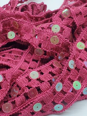 Woven Sequined Edging Fuchsia Pink 2 yards x 5/8'' (11/16'') vintage open pane