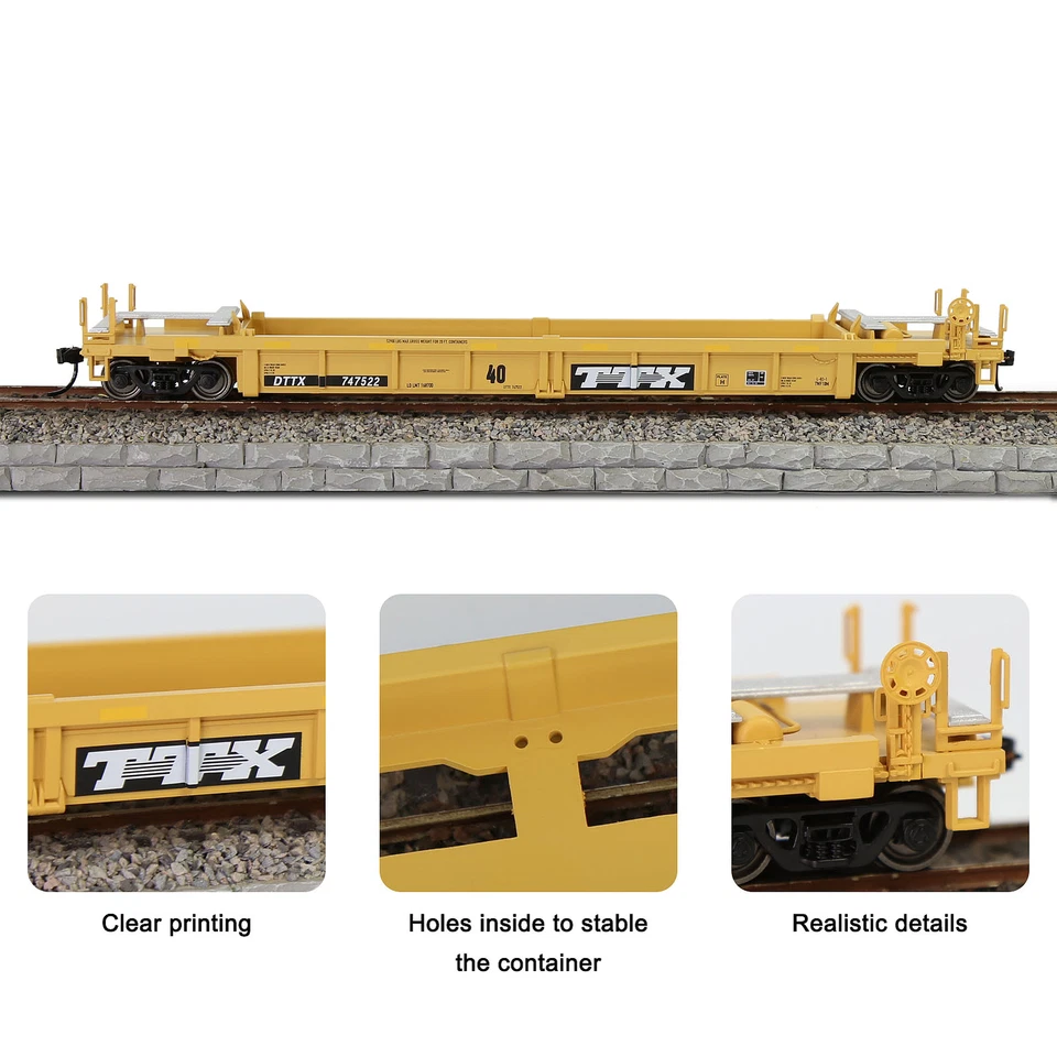 One Set HO Scale 40' Well Car W 20ft 40ft Shipping Container 1:87 Flatbed - Image 2 of 4