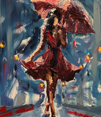 red dress umbrella painting Woman with Red Umbrella Paint Kit
