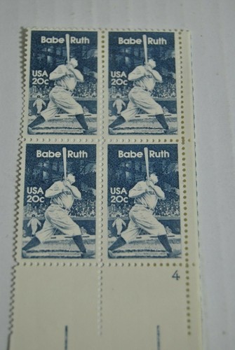 Babe Ruth USA 20c Stamp Plate Block of Four Scott# 2046 - Picture 3 of 5
