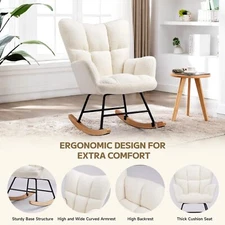 Rocking Chair Cozy Reading Recliner Fluffy Comfortable Chair for Bedroom Beige