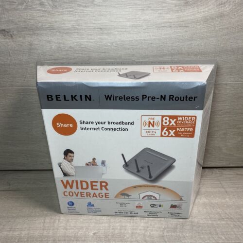 Belkin Wireless Pre-N Router F5D8230-4 Wide Coverage Broadband Sharing Sealed - Photo 1/9