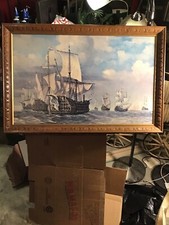 Vintage Battle Ships Portrait Very Nice Looking 36  x 24  Framed