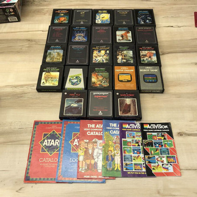 23 Classic Vintage ATARI 2600 Video Game Cartridges & Catalog Booklets !!