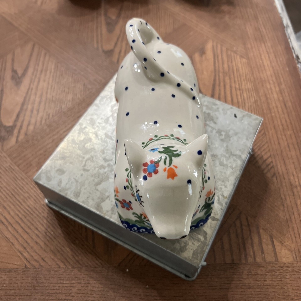 Polmedia Polish Pottery Stoneware Butter Dish Cow Spring Flowers eBay