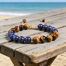 Natural Lapis Lazuli  Tiger's Eye Men Beaded Bracelet Healing Crystal Jewelry
