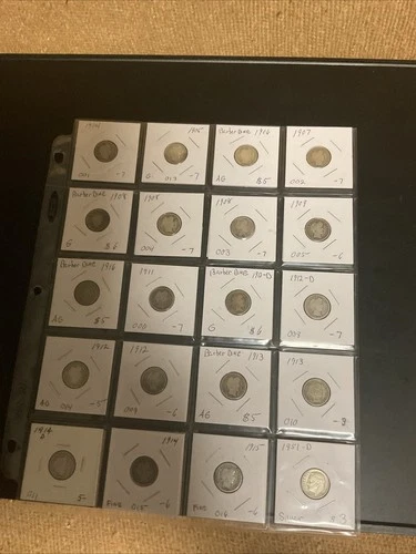 Lot of 20 Barber-19 &  Dimes-1 Various Dates 1 Full Sheet