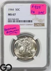 1944 Walking Liberty Half Dollar NGC MS 67 ** Scarce This High Grade, Stunner!