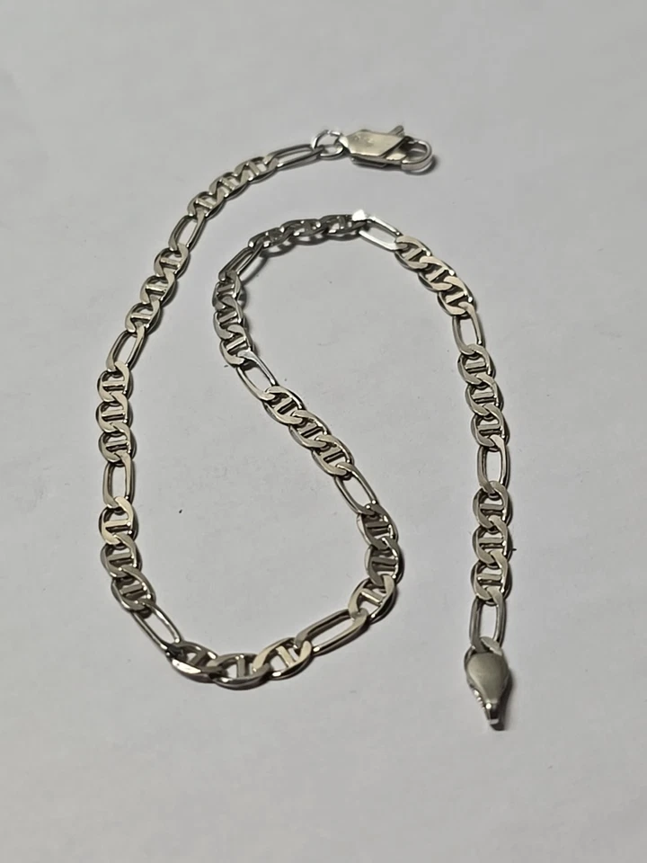 Pulseira de prata esterlina italiana Figaro elos âncora 10,5 pol. de comprimento 4 mm masculina... - Imagem 3 de 4