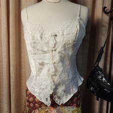 Victoria's Secret Vintage Ivory Satin Lace Camisole Top Sz M Jacquard Gold Label