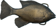 1976 fish belt buckle Bergamot Brass Works vintage bass trout crappie figural