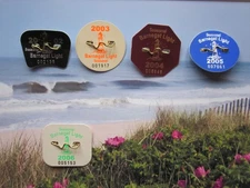 5  YEAR  COLLECTION  BARNEGAT  LIGHT  NEW  JERSEY  SEASONAL  BEACH  BADGES/TAGS