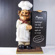 Decorative Chef Polystone Resin Figurine Holding a Chalkboard Menu Board 15"
