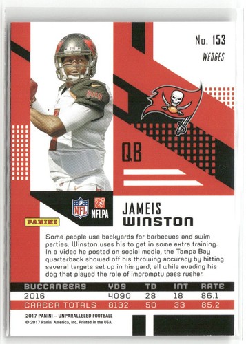 Panini Unparalleled #153 2017 Jameis Winston Pink Tampa Bay Buccaneers - Imagen 2 de 2