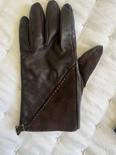 Max Mara Brown Leather and Suede Gloves, Silk...