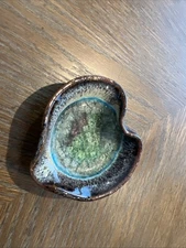 Vintage Handmade Ceramic Dish – Irregular Shape, Green & Blue Glaze