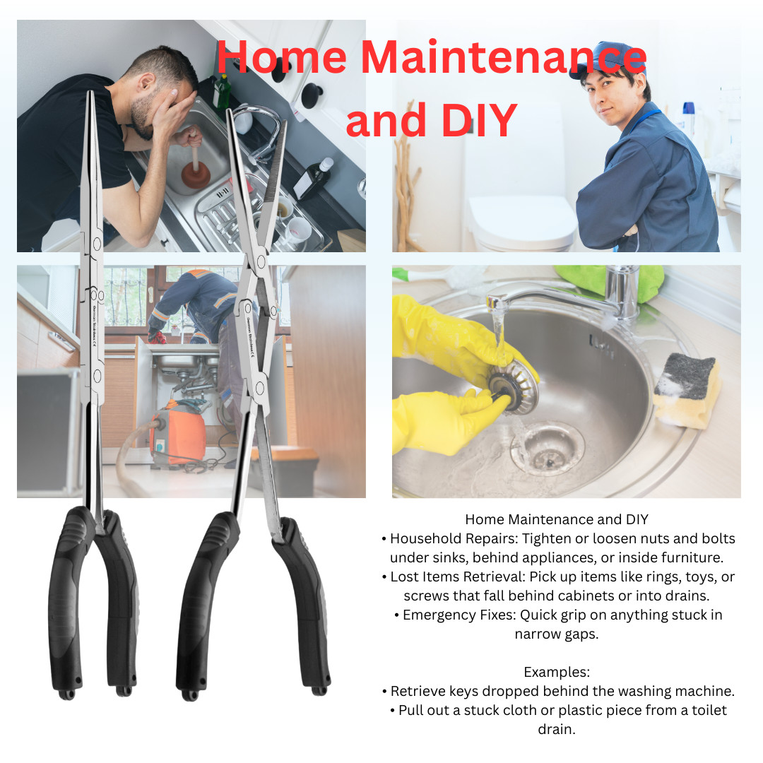 13” Long Reach Needle Nose Pliers Heavy Duty | Extra Long Stainless Steel Tool