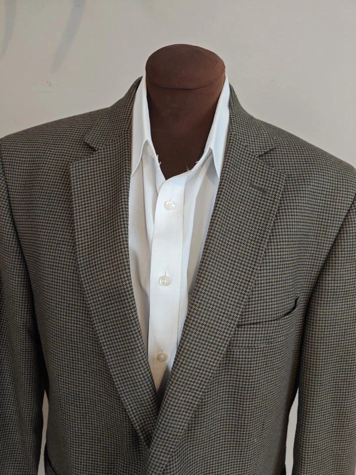 🇮🇹 Tasso Elba Mens 46R Brown Blue Houndstooth Two Button Sports Coat  - Image 2 of 4