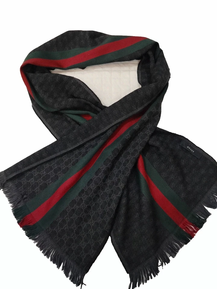 Gucci Bufanda Silenciador Estola Lana y Seda Hecho en Italia GG Logo Rayas Foto 4 de 4