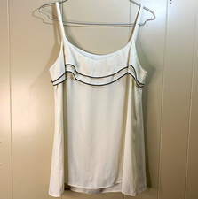 LOFT Women's White Solid Ruffle Trim Cami Camisole Adjustable Straps Sz S